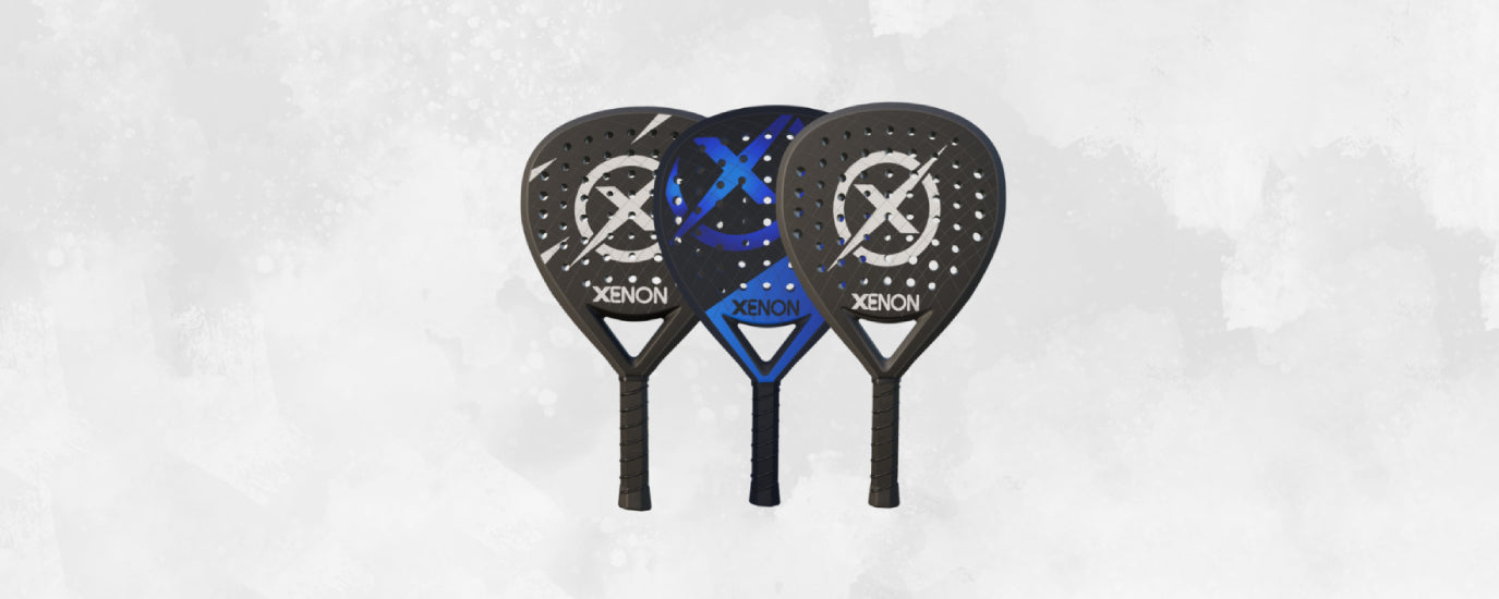 A series of our three padel racquets currently on offer.