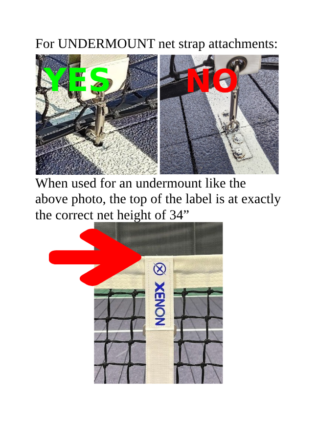 Net strap for platform tennis and pickleball - undermount